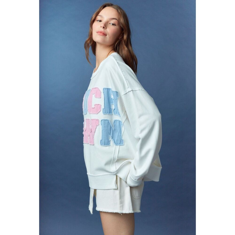 #2010. Peace Love CA Off White ‘Touch Down’ Oversized Frayed Edge Twill Sweatsh - Picture 3 of 3